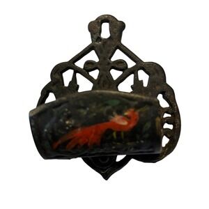 Vintage Cast Iron Match Holder Wall Mount Red Bird Cardinal Rustic Decor